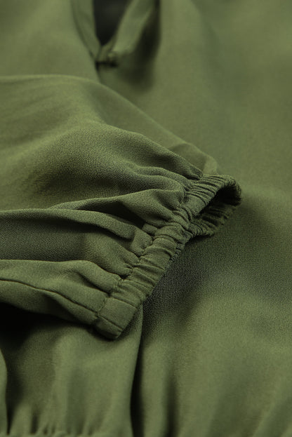 Olive Green Casual Lantern Sleeve V Neck Short Tiered Dress