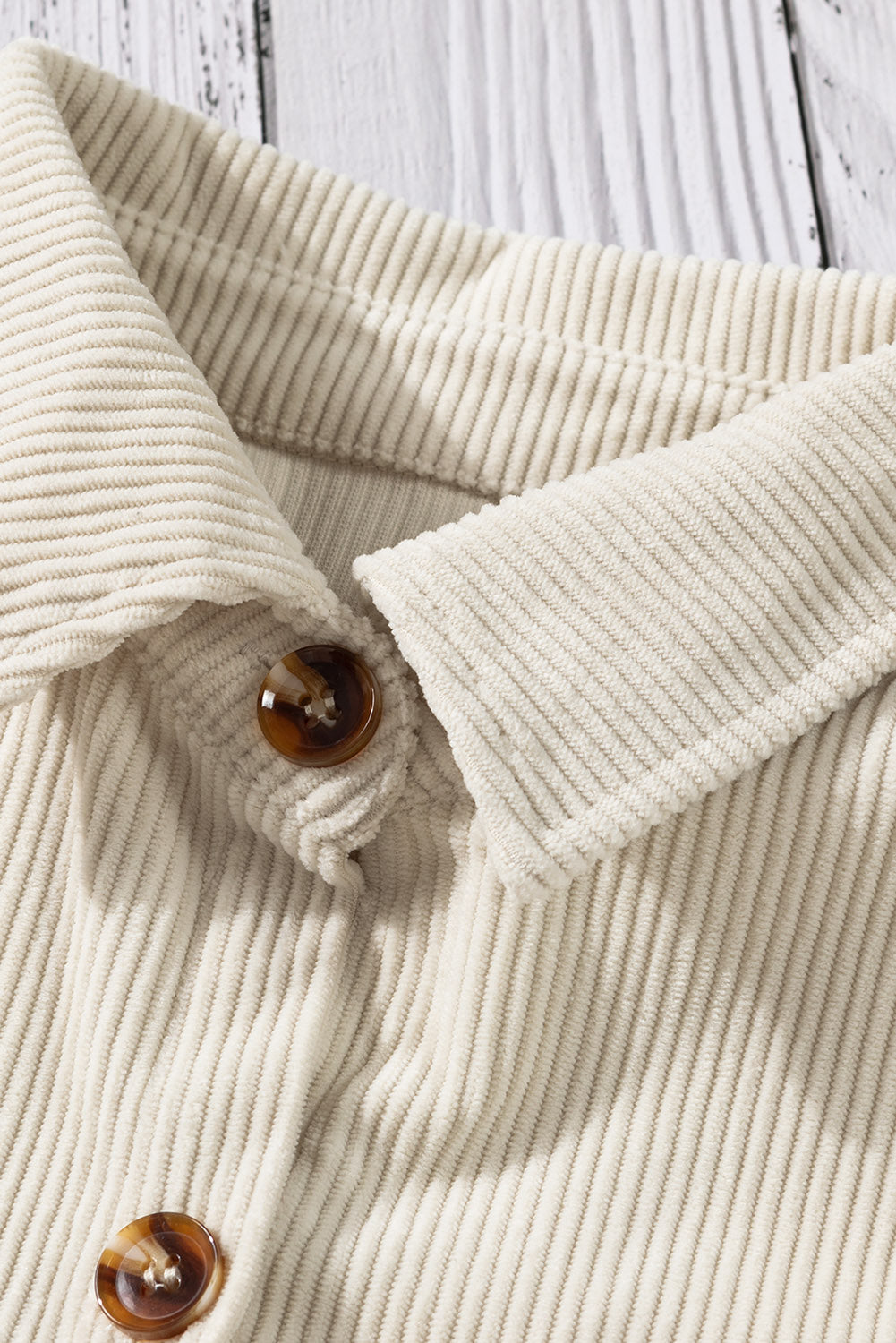 Pocketed Button Ribbed Textured Shacket
