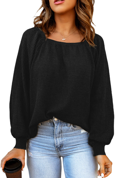 Pink Waffle Texture Casual Square Neck Pullover Top