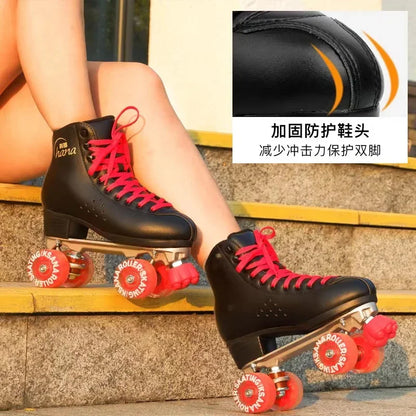 Unisex Microfiber Leather Quad Roller Skates - Indoor/Outdoor