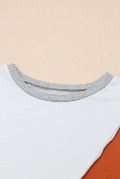 Pink Colorblock Stitching Irregular Hem Long Sleeve Top