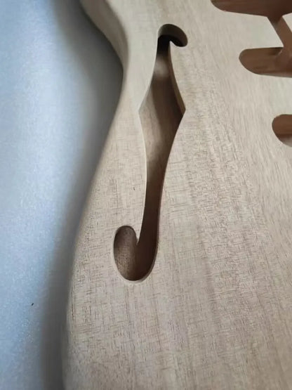 DIY Semi-finished Hollow Body, Unfinished Mahogany Wood Electric Guitar with F Hole