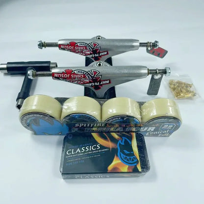 Skateboard Parts Kit (Spitfire Wheels,  5.25 5.5" Bearing, Trucks, T-tool, Metal Fitting Screws)