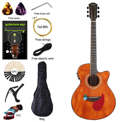 40" Beginner's Thin Body Acoustic Electric Guitar Kit with Accessories - Various Colours