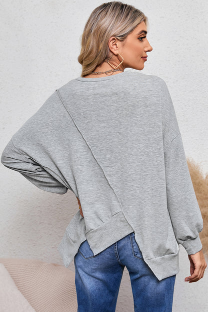 Pink Colorblock Stitching Irregular Hem Long Sleeve Top
