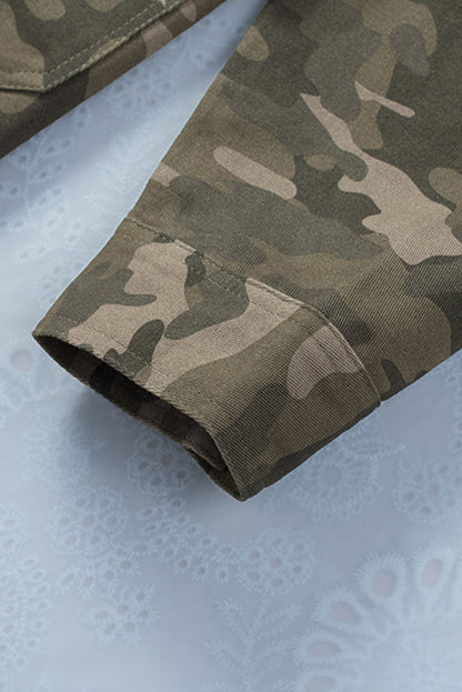Green Camo Print Pockets Button Up Jacket
