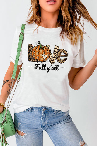 White Pumpkin Love Short Sleeve Halloween Graphic T Shirt