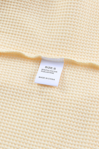 Pink Waffle Texture Casual Square Neck Pullover Top
