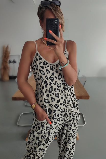 Leopard Casual Strap Sleeveless Jogger Jumpsuit