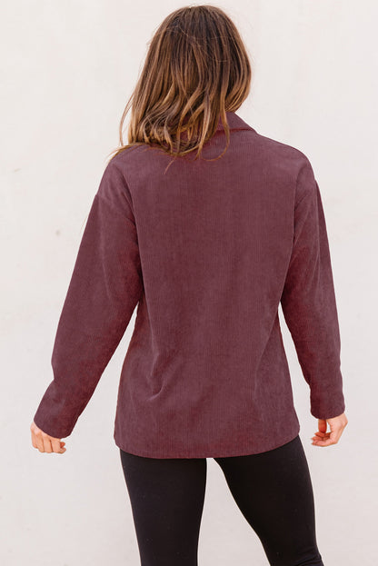 Pocketed Button Ribbed Textured Shacket