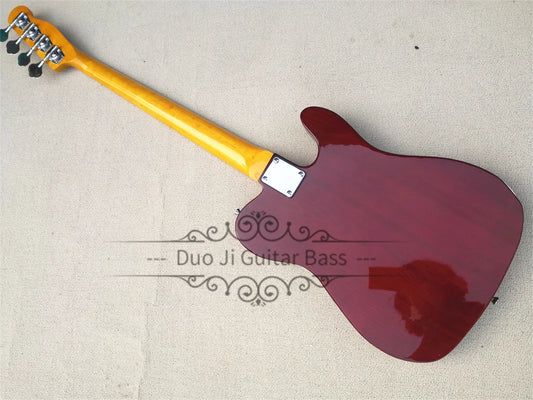 Left hand 4 Strings  ASH Wood Semi Hollow Bass Guitar - Sunburst with Yellow Neck