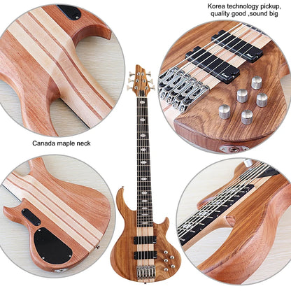 4, 5  or 6 String Active Electric Bass Guitar, Solid Okoume Wood 43 Inch Matte Bass