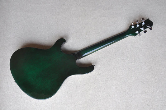 Green Semi-hollow Electric Guitar with Flame Maple Veneer