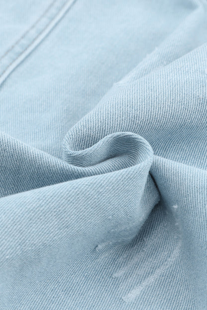 Light Blue Flap Pocket Buttoned Raw Hem Denim Shacket