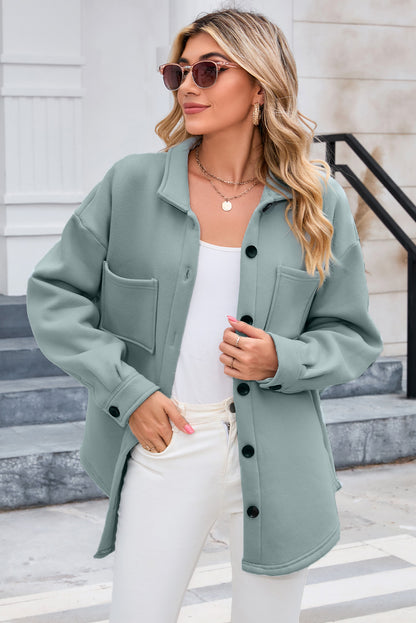 Green Collared Pockets Button Up Jacket