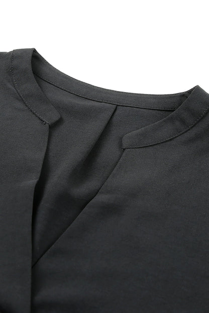 Navy Blue Split V Neck Short Sleeve Tunic Dress