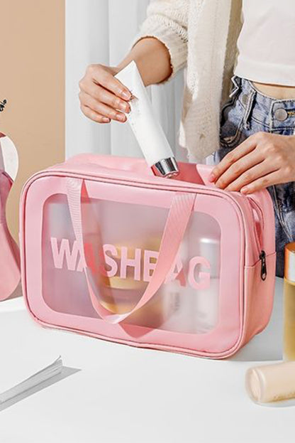 Black WASHBAG Print Clear Frosted Waterproof Bag Set
