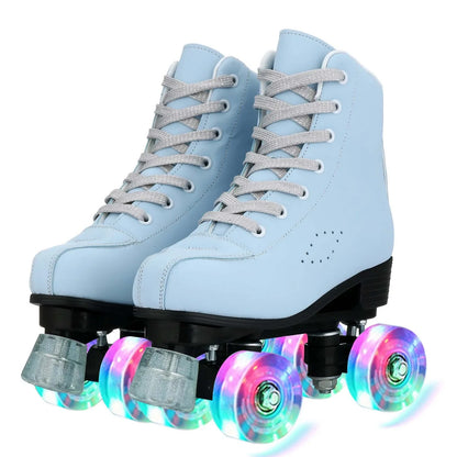 Women's Colorful Outdoor Hi Top PU Leather Quad Roller Skates with LED Wheels