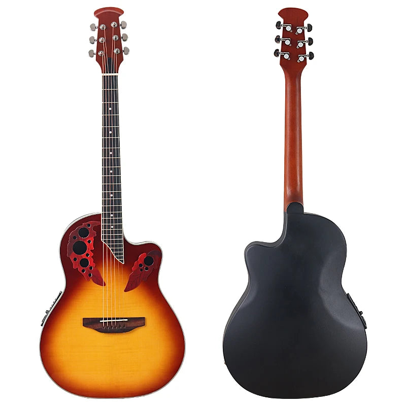 41" Ovation Model Round Back 6 String Electric Acoustic Guitar - Folk Style Cutaway Design With Pick Up