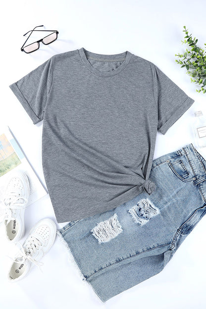 Green Plain Solid Color Crew Neck Tee