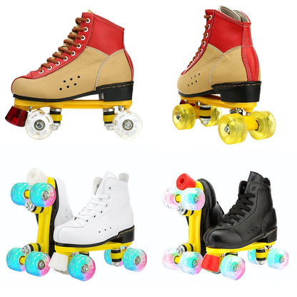 PU Leather Roller Skates, Elegant Red