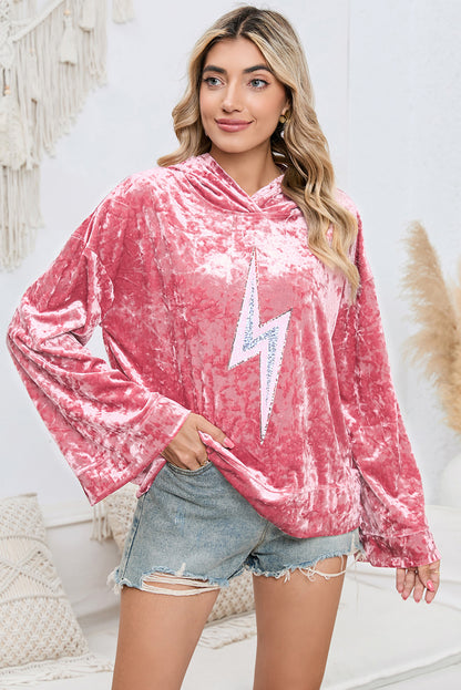 Pink Lightning Drop Shoulder Cute Pullover Hoodie