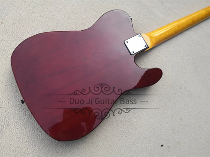 Left hand 4 Strings  ASH Wood Semi Hollow Bass Guitar - Sunburst with Yellow Neck