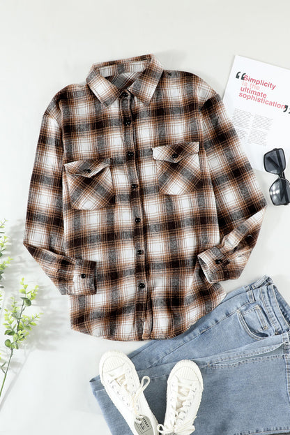 Black Button Up Collared Plaid Shacket
