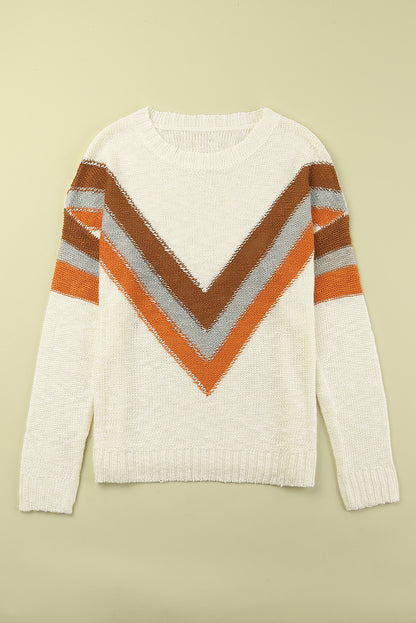 Chevron Striped Drop Shoulder Long Sleeve Pullover Sweater