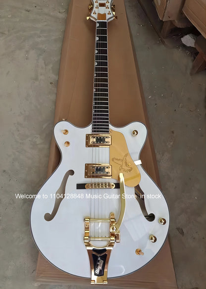Semi-hollow 6 String Mahogany Jazz Electric Guitar (Double Output, Large Tremolo Bridge)