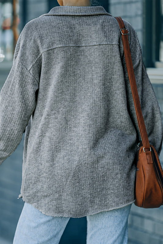 Grey Textured Button Down Pocket Shirt Shacket