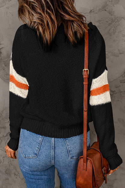 Chevron Striped Drop Shoulder Long Sleeve Pullover Sweater