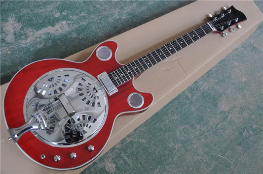 Semi Hollow Red Wine Maple Wood Body Custom 6 String Guitar with Chrome Hardware