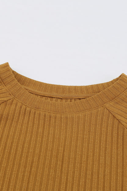 Black Round Neck Empire Waist Ribbed Short Knit Dress