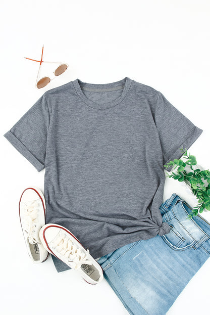 Green Plain Solid Color Crew Neck Tee