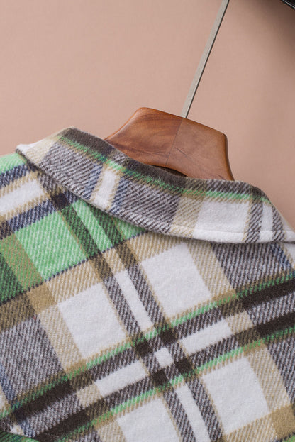 Green Plaid Casual Button Up Fall Shacket