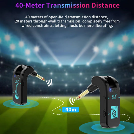 2.4G Wireless Rechargeable Guitar Transmitter Receiver System for Electric Guitar Bass Wind Instruments Plug and Play 48K/16bit