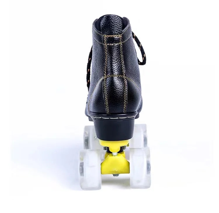 Genuine Leather Training Quad Roller Skates Shoes with Flash Wheels