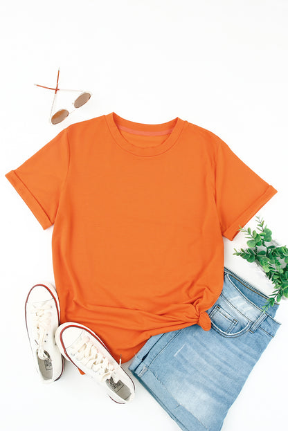 Green Plain Solid Color Crew Neck Tee