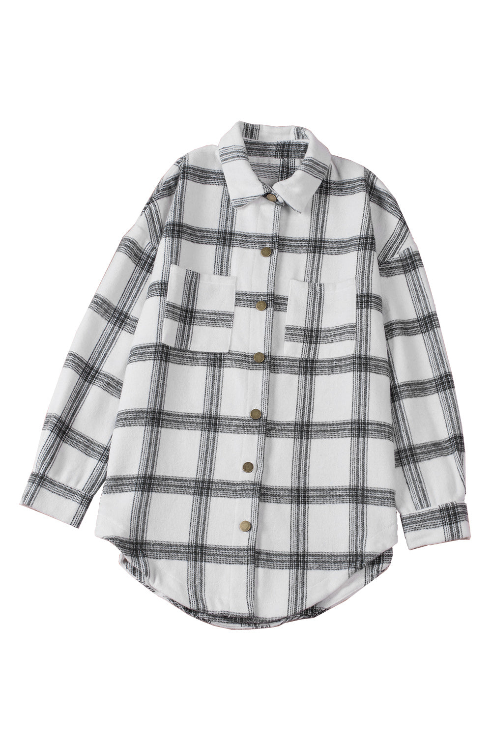 Black Casual Plaid Pattern Buttoned Shirt Shacket with Slit