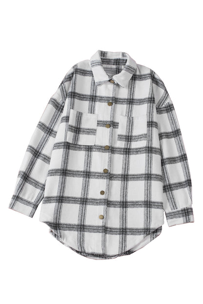 Black Casual Plaid Pattern Buttoned Shirt Shacket with Slit