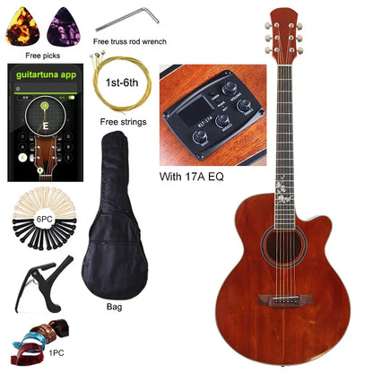 40" Beginner's Thin Body Acoustic Electric Guitar Kit with Accessories - Various Colours