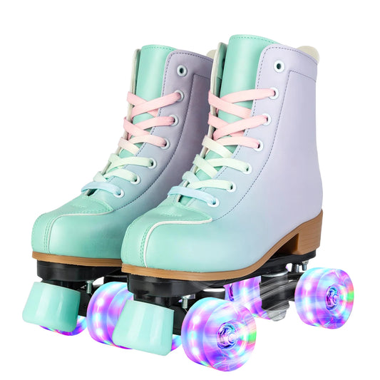 Women's Tricolored PU Leather Quad Roller Skates