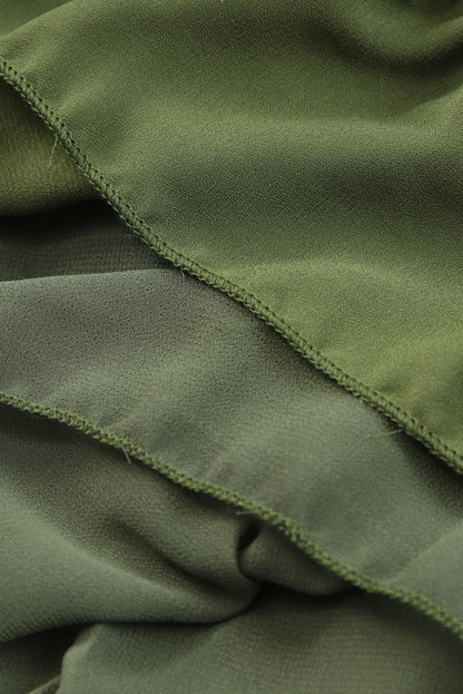 Olive Green Casual Lantern Sleeve V Neck Short Tiered Dress