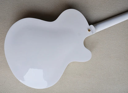 Left Hand White Semi-hollow Electric 6 StringGuitar s with Big Tremolo,Rosewood Fretboard,Cream Pickguard
