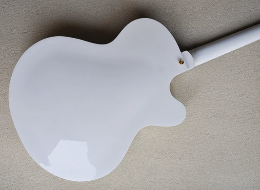 Left Hand White Semi-hollow Electric 6 StringGuitar s with Big Tremolo,Rosewood Fretboard,Cream Pickguard