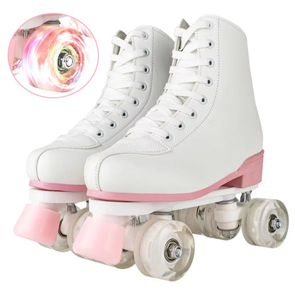 White & Pink Quad Roller Skates For Women