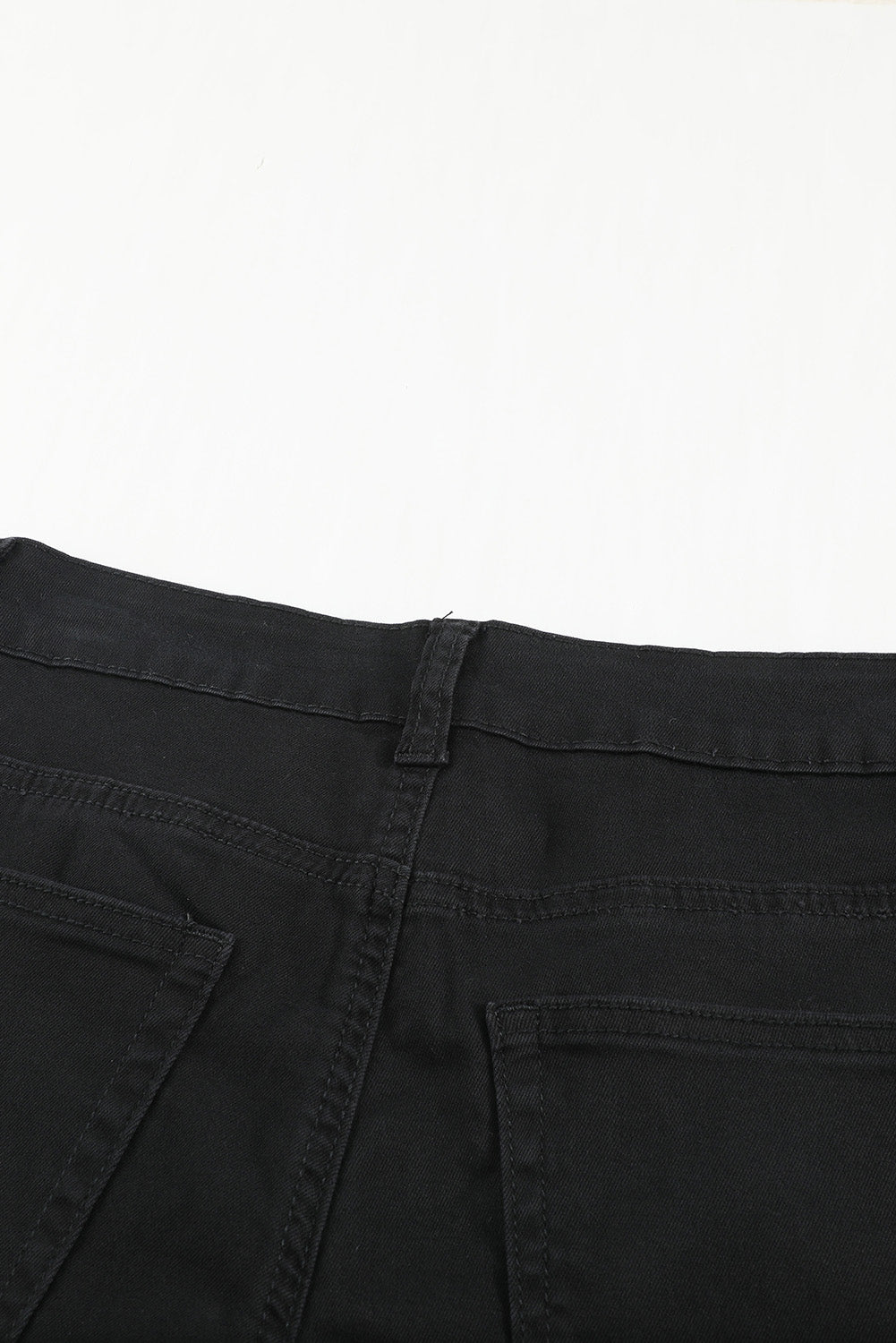 White Plain Buttons Frayed Raw Hem High Waist Denim Jeans