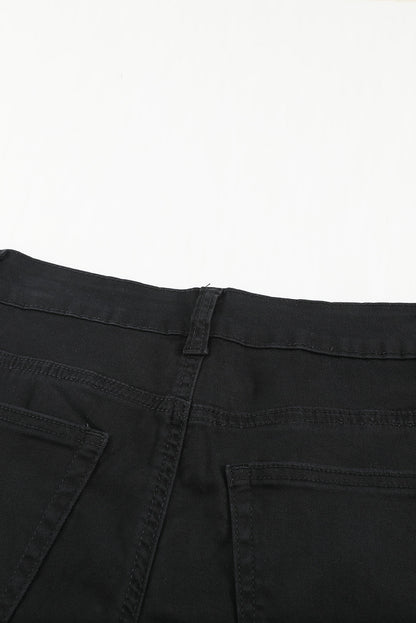 White Plain Buttons Frayed Raw Hem High Waist Denim Jeans