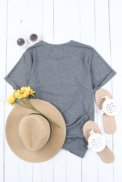 Green Plain Solid Color Crew Neck Tee